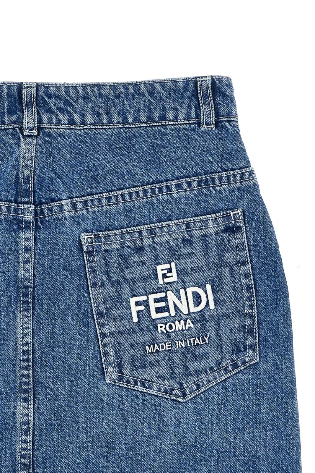 FENDI フェンディ キッズ ロゴ ステッチ デニム スカート