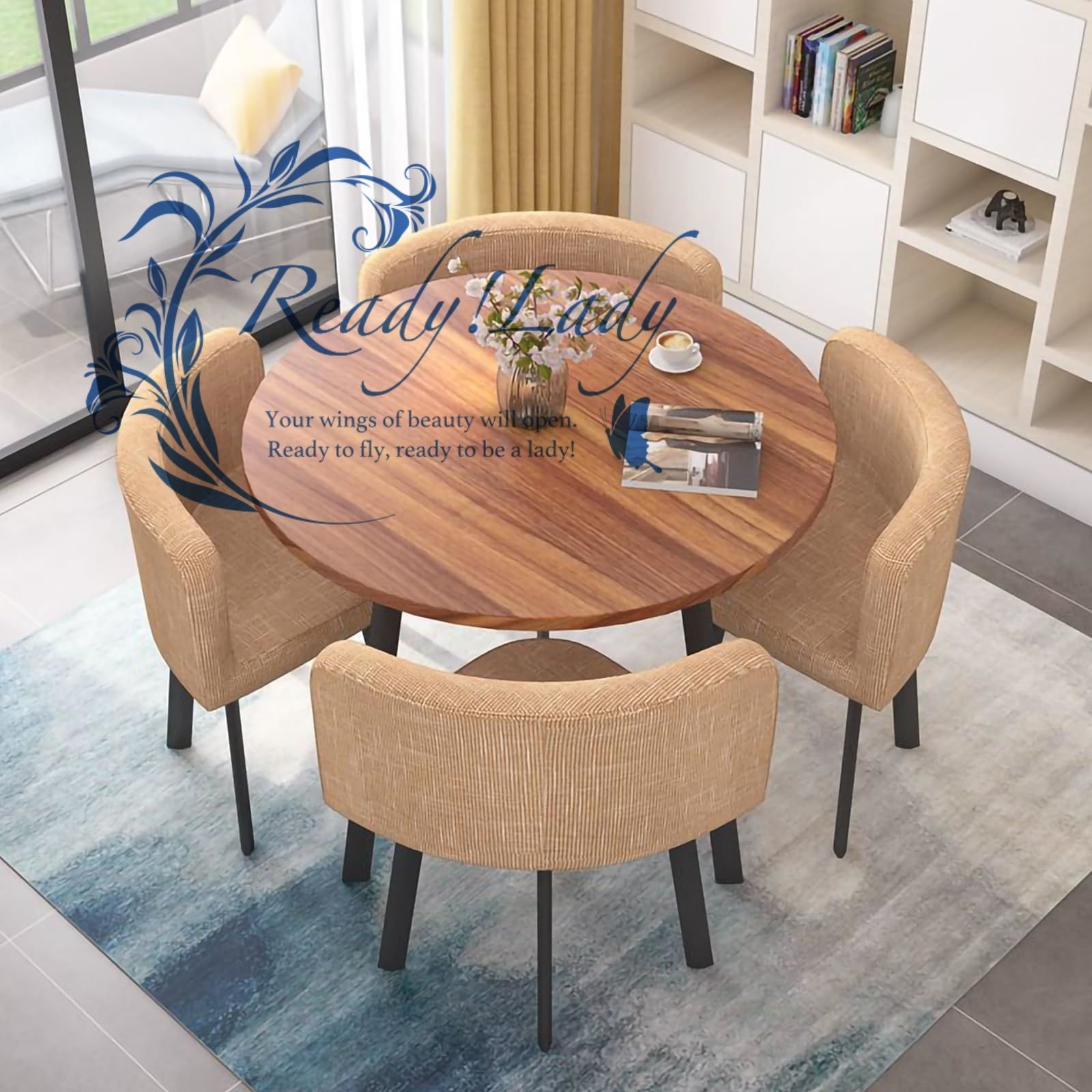 凹型ラウンドテーブル＆チェアセット チェア4脚、レセプション、ミーティング、小さなスペース、完璧な交渉、ショップ、オフィスに最適 ( オフィス会議 室レセプション交渉テーブル 会議室コーヒーテーブル, レセプション交渉テーブル、 コーヒーショップレジャーテーブル ...