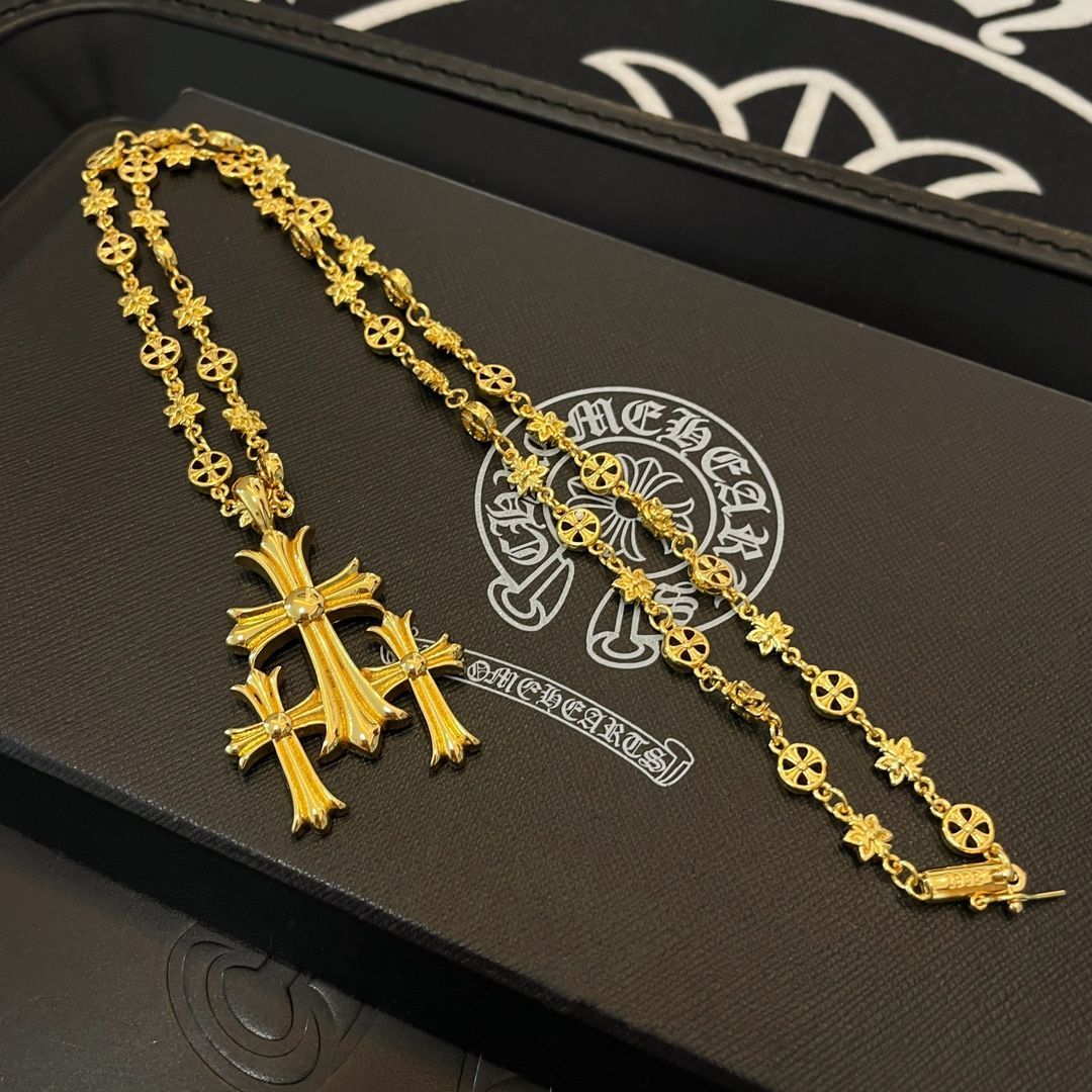 【新品未使用】クロムハーツ（Chrome Hearts）ゴールデンフローラルクロスペンダント ネックレス ゴールド