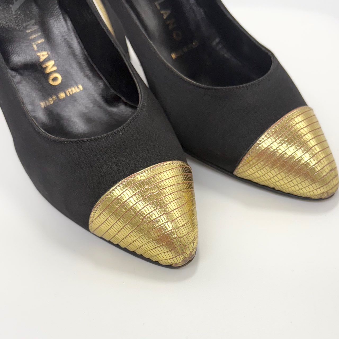 【美品】PRADA シルクサテン パンプス プラダ PRADA 極美品 シルクサテン パンプス ブラック×ゴールド