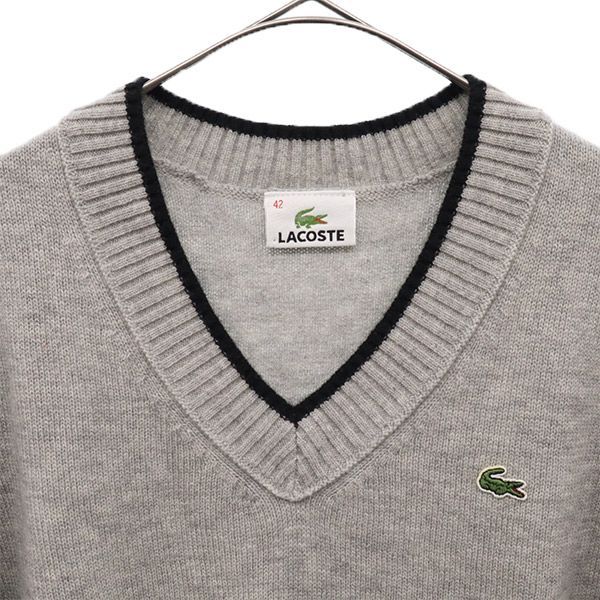 低価お得 LACOSTE - ラコステ ニット セーター Vネック 刺繍ロゴ 黒 42