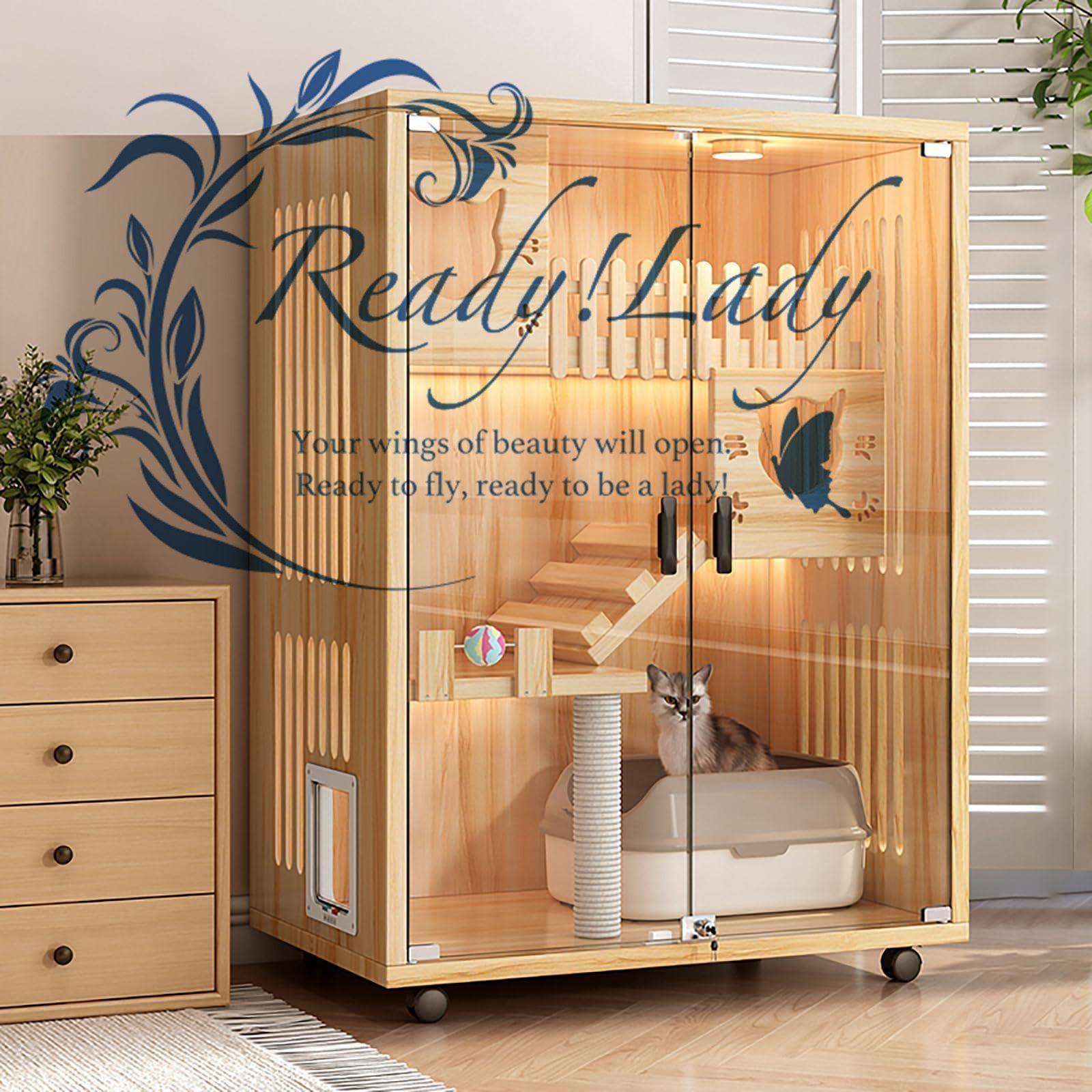 ねこケージ 大型 猫ケージ キャットケージ 3段 木製 掃除しやすい 脱走防止 室内用 ドア付き 取付簡単 室内飼い 横幅90 cm