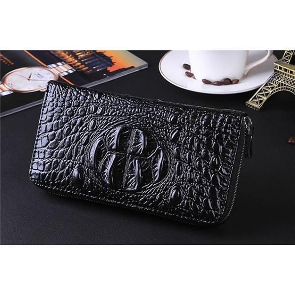 激安 長財布 メンズ 財布 クロコ型押し ラウンドファスナー 鰐