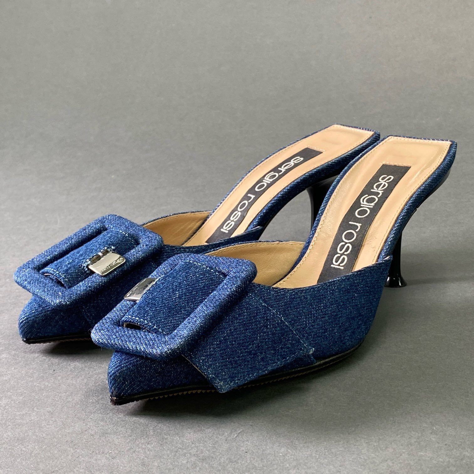 4e5 sergio rossi セルジオロッシ SR1 デニム バックル ミュール パンプス 34 1|2 ブルー DENIM イタリア製 サンダル レディース 女性用 シューズ 靴
