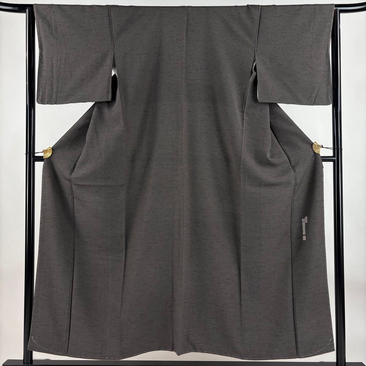 紬 身丈153.5cm 裄丈64.5cm M 袷 落款 幾何学 黒灰 正絹 秀品