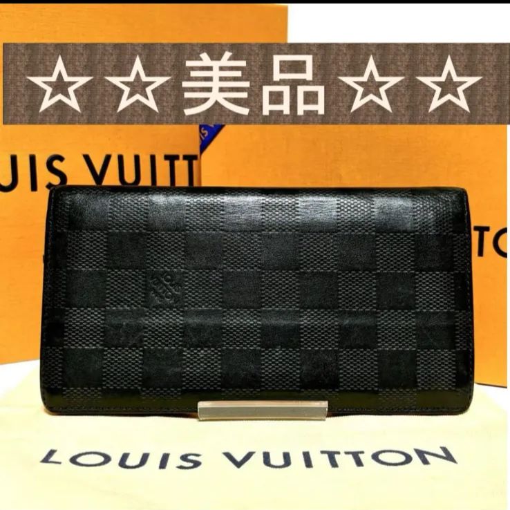 【美品】ルイヴィトン ダミエ アンフィニ ポルトフォイユ ブラザ 黒 長財布