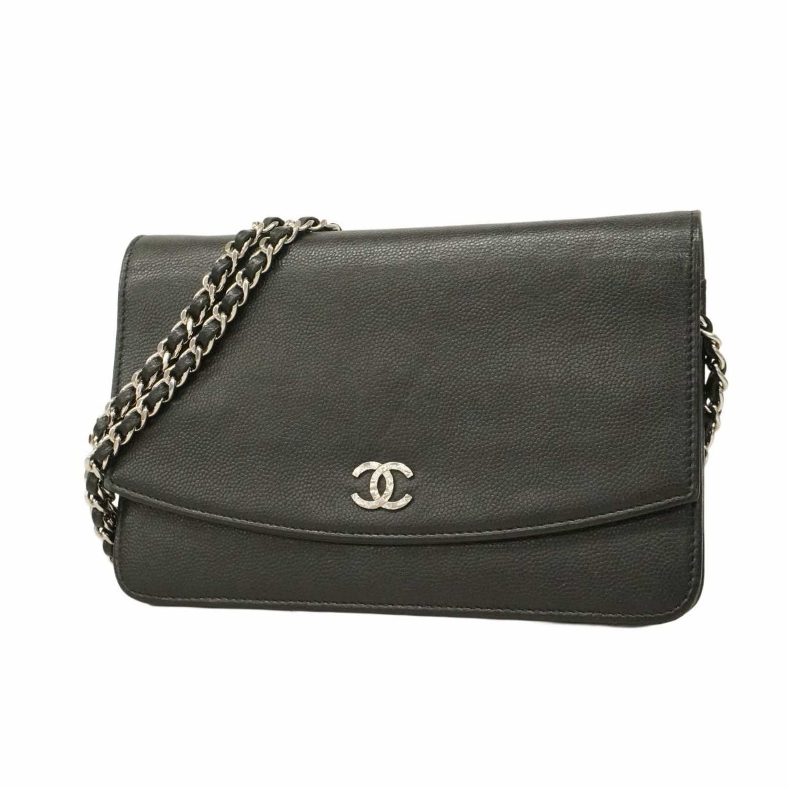 シャネル Chanel シャネル ショルダーウォレット チェーンショルダー セブルガ キャビアスキン ブラック レディース