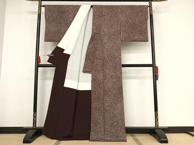 平和屋着物▽上質な紬 単衣 霞文 正絹 逸品 CAAR4919ut