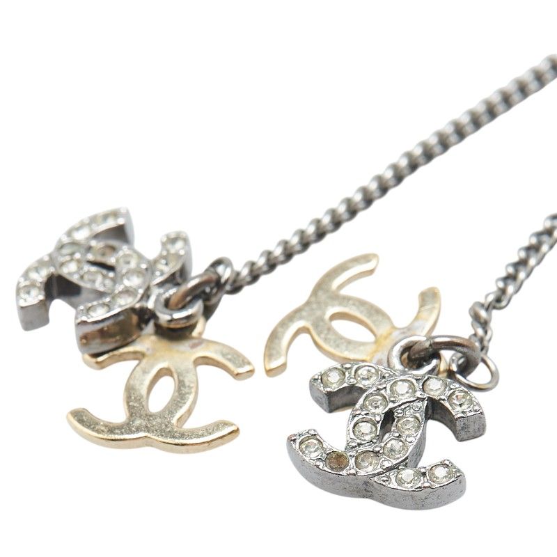 シャネル ココマーク ラインストーン スイングピアス シルバー メタル  