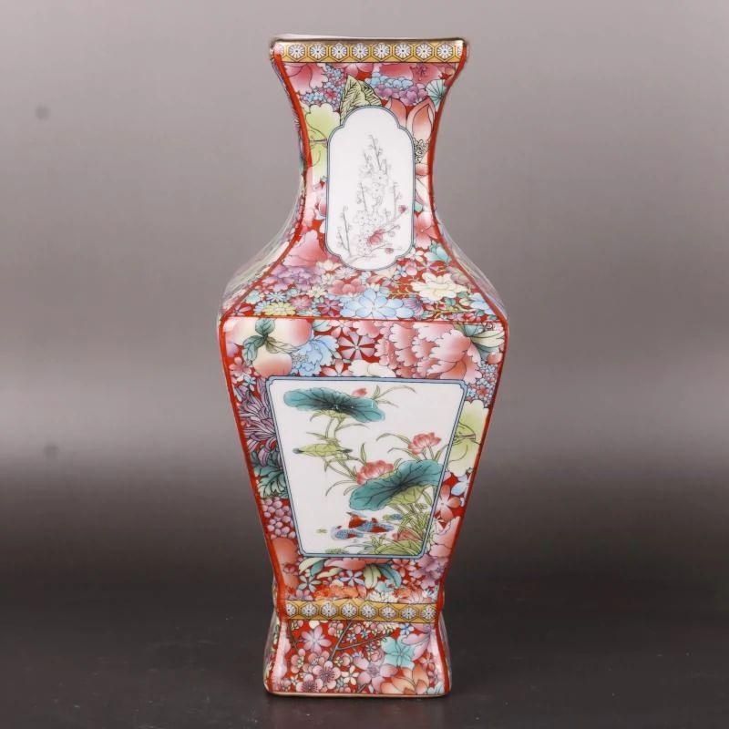 清乾隆蒔金琺瑯彩花鳥四方瓶 景徳鎮 陶磁器 装飾品 現代工芸品