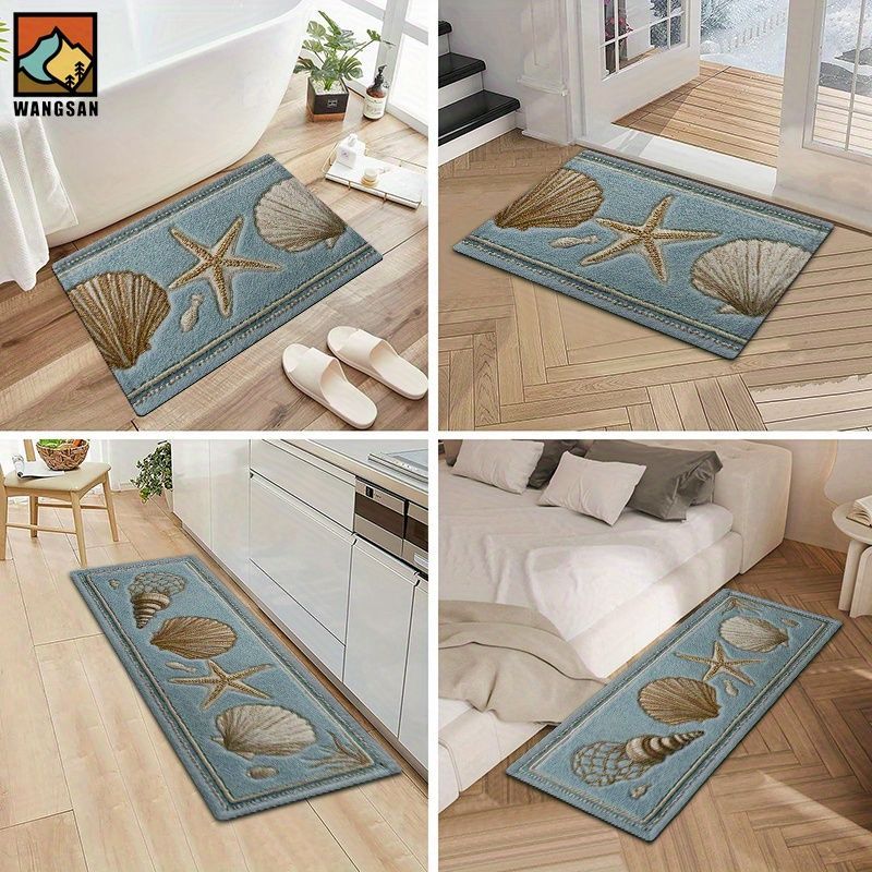 バスマット ポリエステル 洗濯機洗浄 滑り止め スターフィッシュ 貝殻 ヒトデ バスルーム 玄関 キッチン リビングルーム 長方形 アメリカン 海好き シック北欧 シンプル NEXPOTALLINN_EU