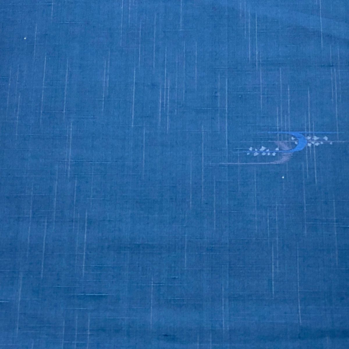 反物 秀品 小紋 紬地 霞 幾何学模様 刺繍 藍色 正絹