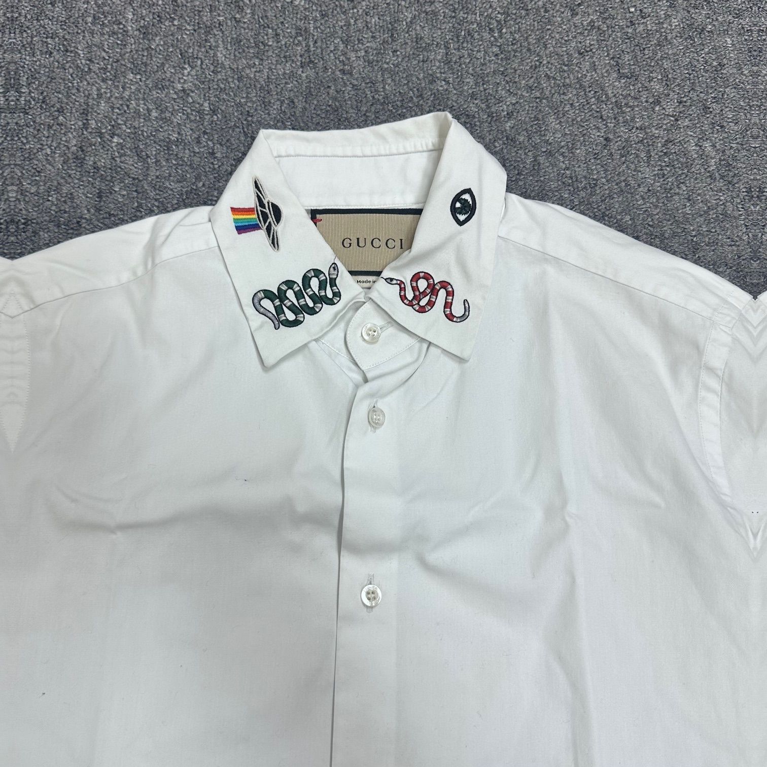 国内正規 GUCCI 19AW 襟刺繍シャツ レギュラーカラーシャツ 長袖シャツ 