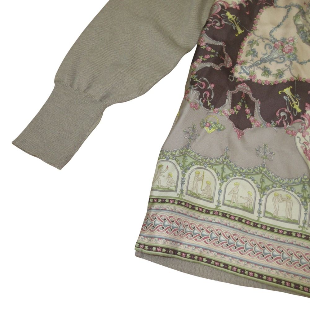 ETRO - 良品 ETRO エトロ シルクスカーフ柄切替 ドッキング ニット セーター カットソー 44 グレージュ レディース 古着 中古 USED 良品 ETRO エトロ シルクスカーフ柄切替 ドッキング ニット
