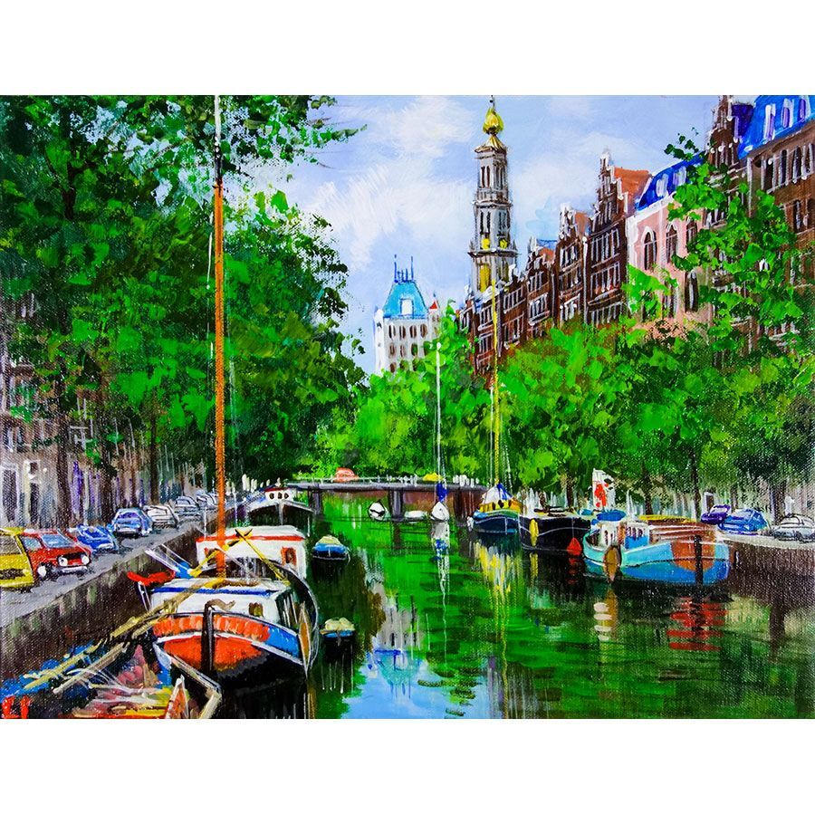 油絵アムステルダム風景 - 美術品