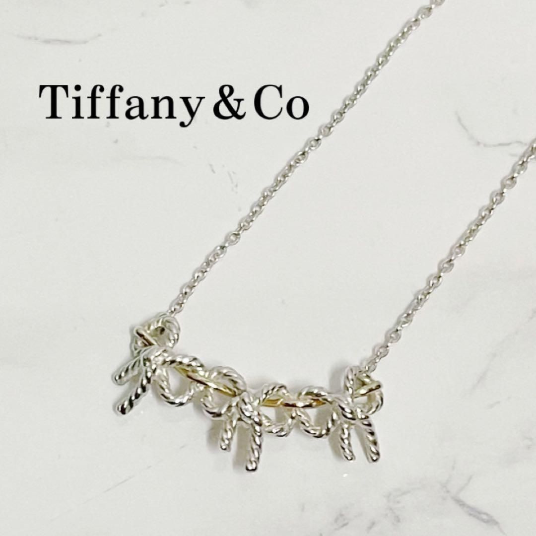 リボン【美品】Tiffany ティファニー ネックレス  3連  リボン ネックレス