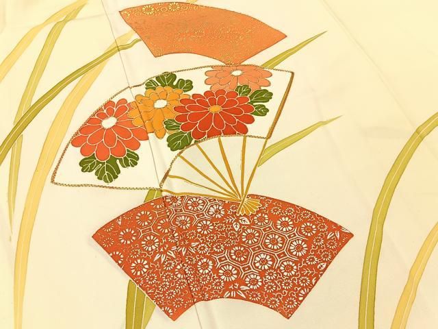平和屋着物□訪問着 駒刺繍 扇面菊文 暈し染め 金銀彩