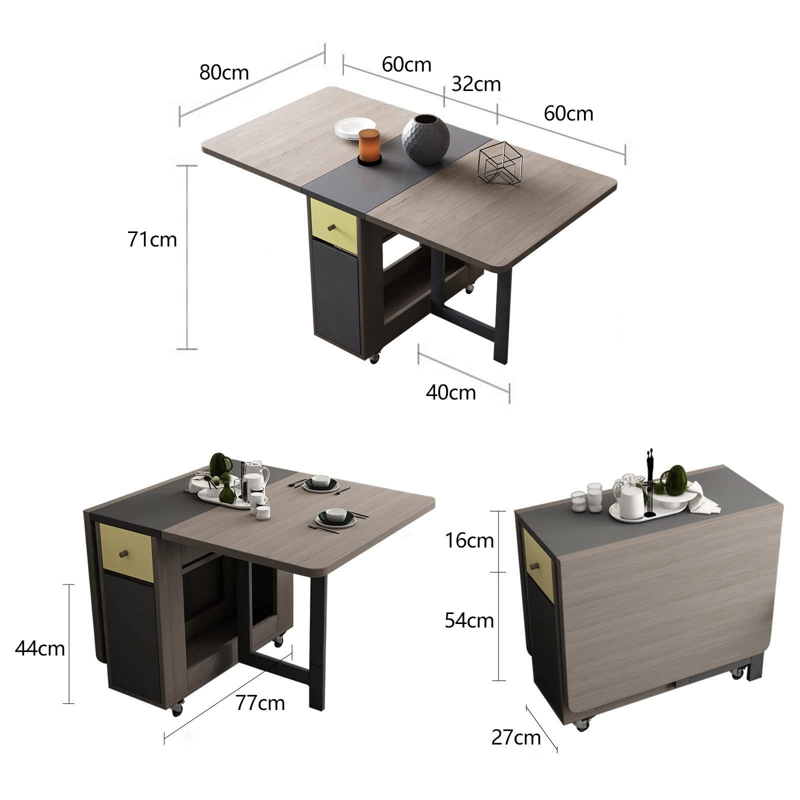 人気商品】折りたたみダイニングテーブル、物置棚と2つの物置引き出し付きの折りたたみダイニングテーブル、移動可能で伸縮可能なキッチンテーブル、省スペースの テーブルFUNROLUX（グレー） - メルカリ