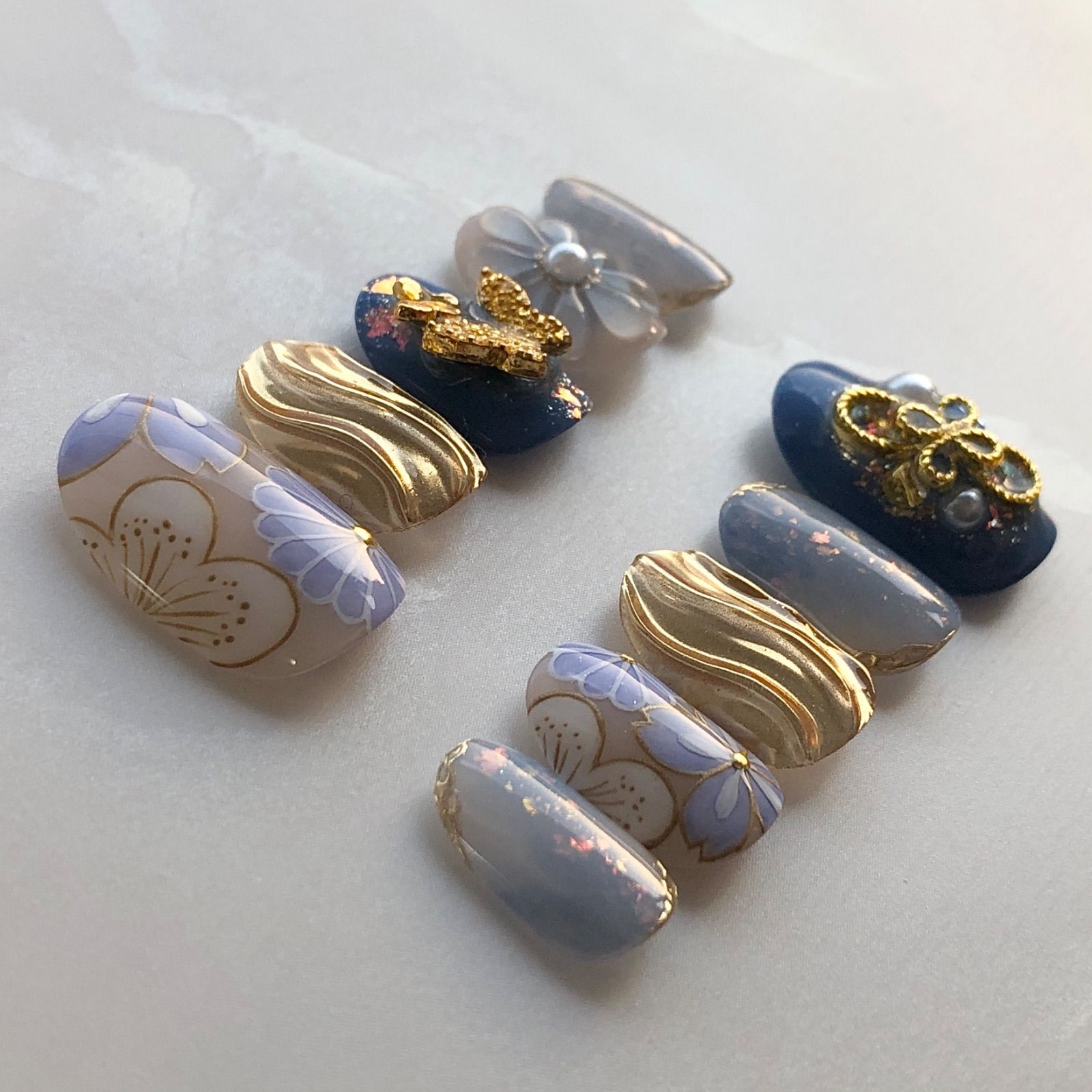 ネイルチップ ニュアンス卒業式成人式 前撮り 振袖 袴 着物 和柄