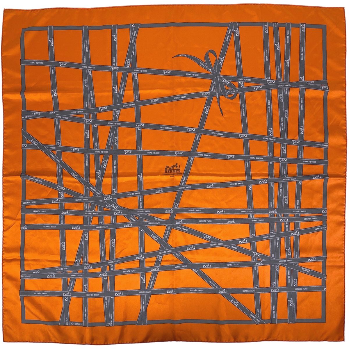 エルメス HERMES カレ 90 BOLDUC ボルデュック リボン スカーフ シルク オレンジ マルチカラー レディース