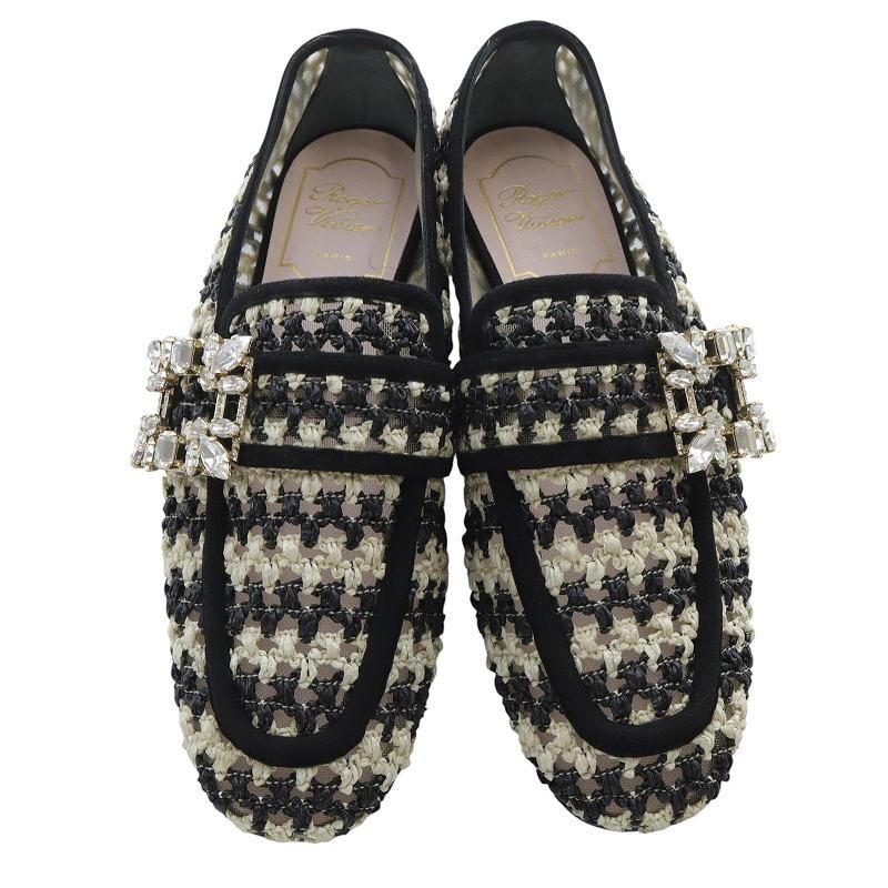美品【ロジェヴィヴィエ】ツイードローファー ビジュー　35.5 黒 ロジェヴィヴィエ ROGER VIVIER ツイードローファー ビジュー 35.5