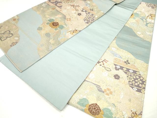 平和屋着物◎六通柄袋帯 唐織 吉祥花丸文 金糸 正絹 逸品 DAAW1086qa