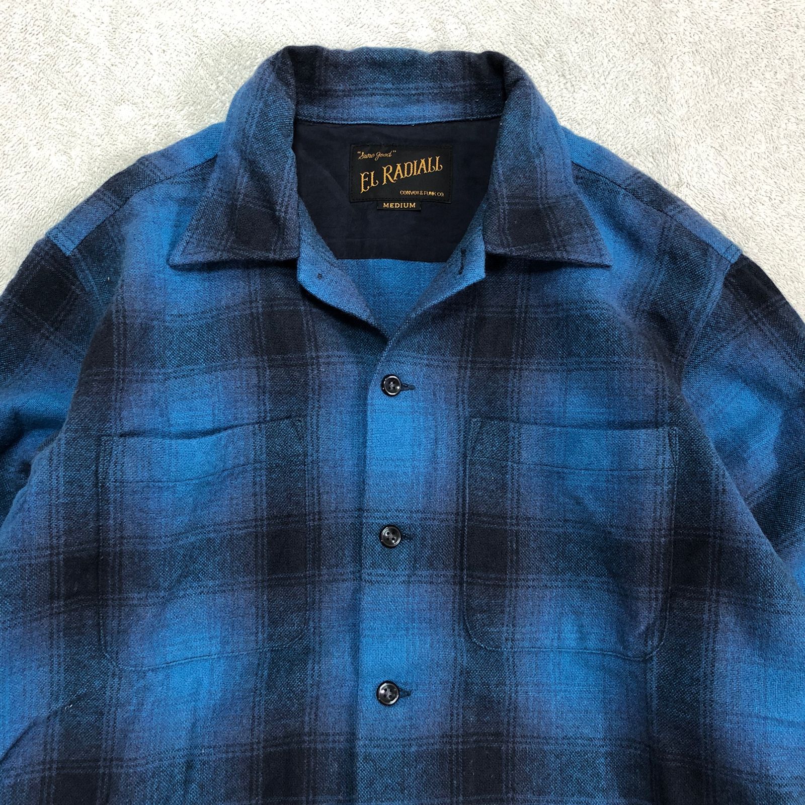 RADIALL オンブレチェック レーヨン 開襟シャツ ブルー RADIALL (ラディアル) Belair OPEN COLLARED SHIRT L/S