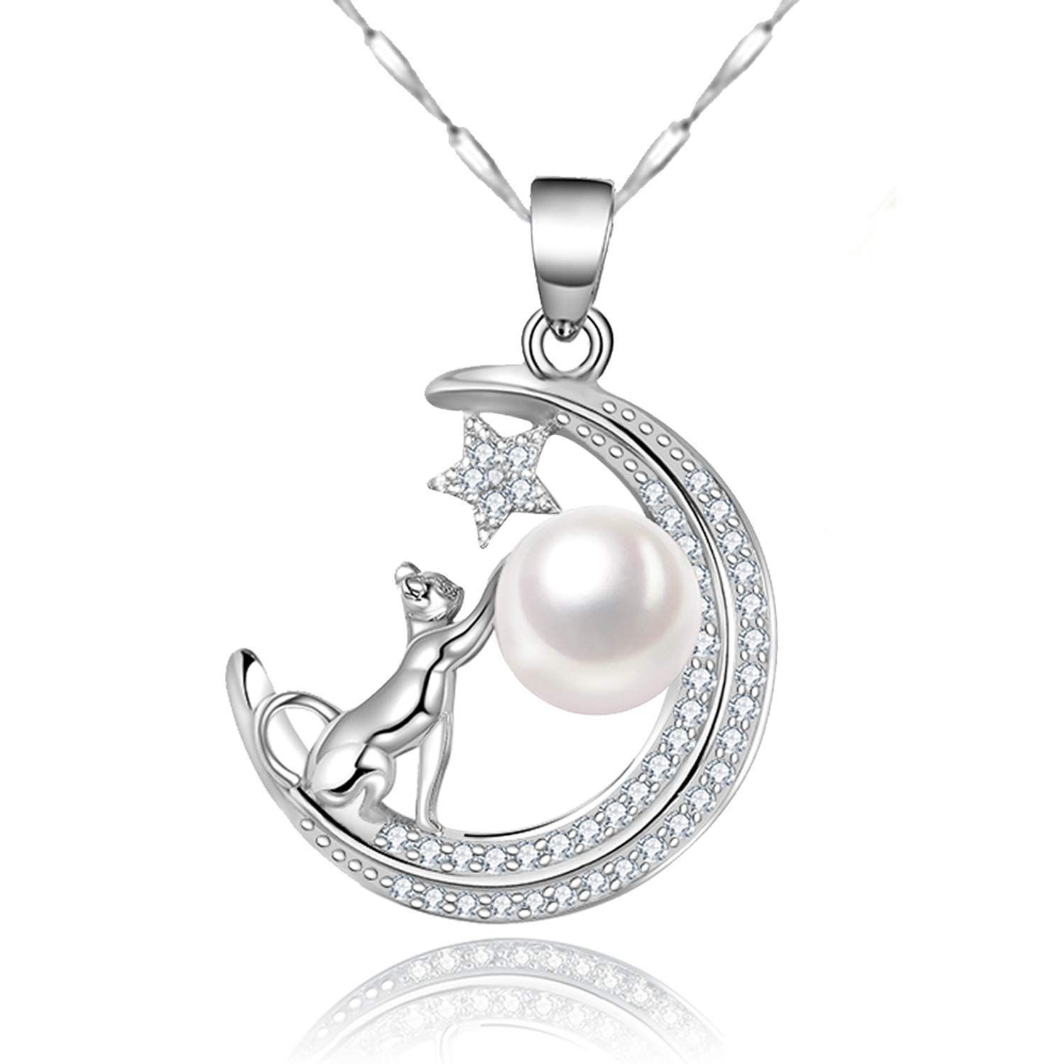 在庫セール パール ネコ 三日月 ブランド レディース 誕生日プレゼント女性 人気 ネックレス 彼女 母親 シルバー ハイエンドギフトボックス付き