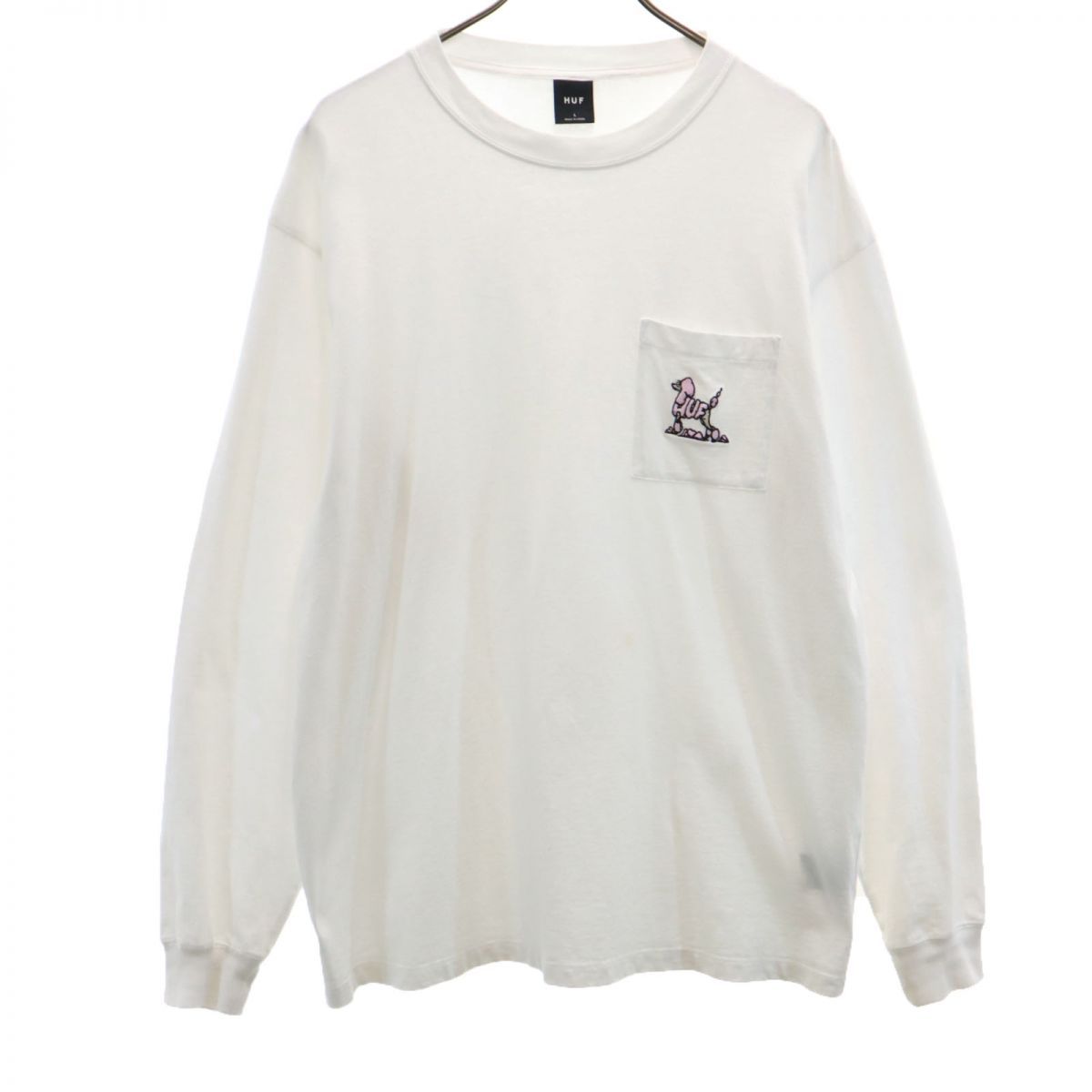 ハフ 長袖 Tシャツ L ホワイト系 HUF ロンT メンズ 古着 【240308】