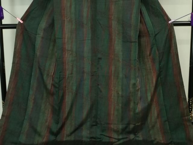 平和屋着物□極上 漢方染紬 杢目絞り 間道 やまと誂製 ロング丈 逸品