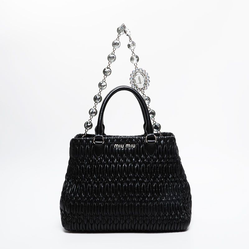 miu miu ミュウミュウ 2wayハンドバッグ クリスタル 黒