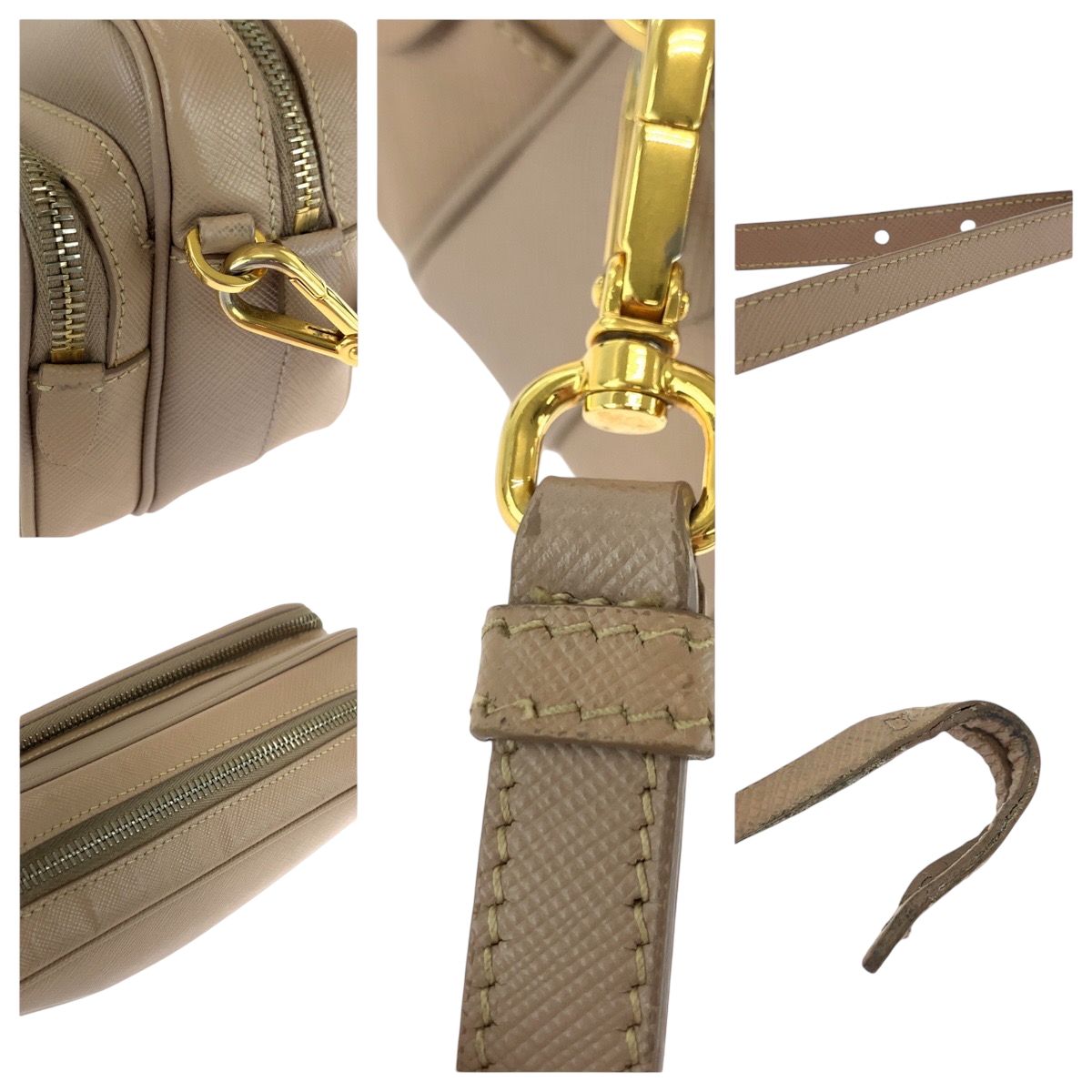 美品 PRADA プラダ サフィアーノ 三角ロゴプレート ピンクベージュ  