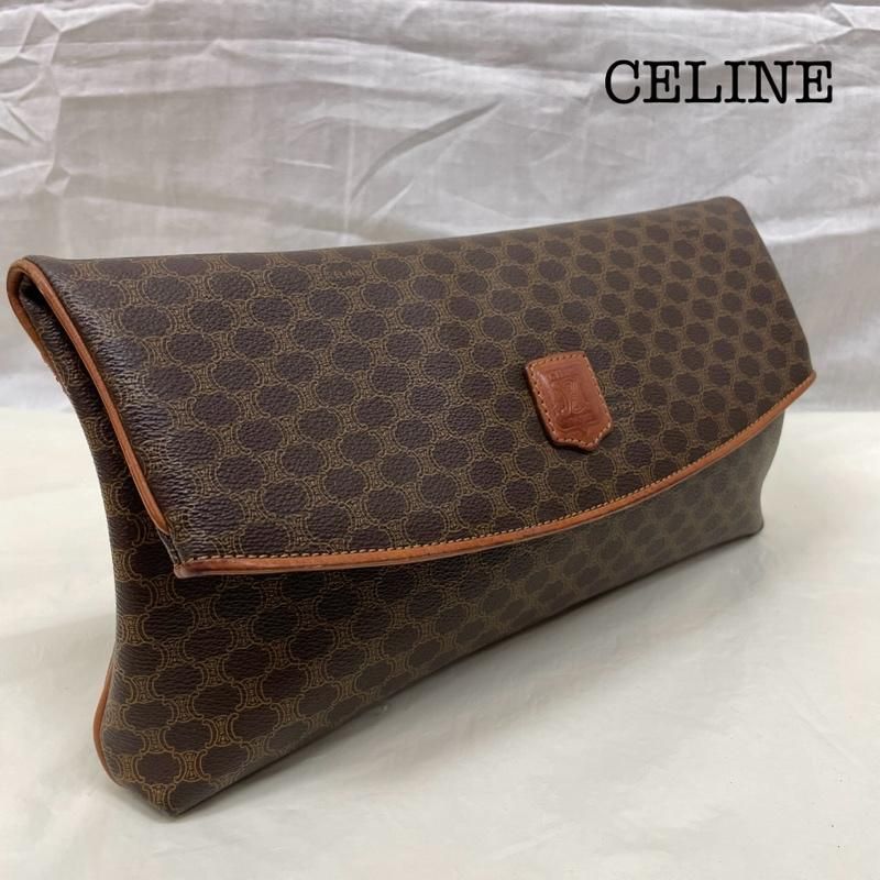 CELINE セリーヌ クラッチバッグ パーティバッグ トリオンフ マカダム柄 クラッチ ブラウン ヴィンテージ レザー