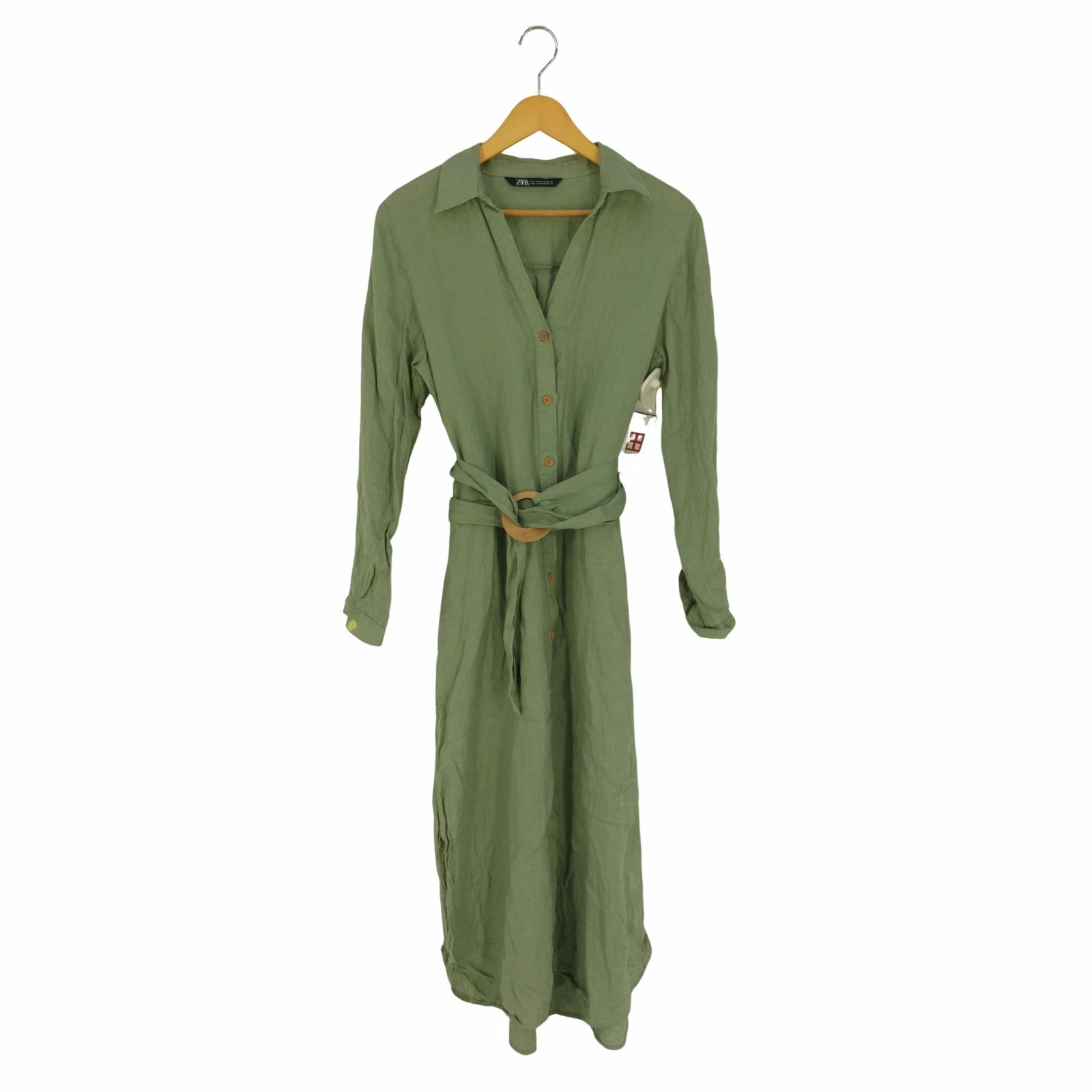 ☆7/21迄☆ 新品 ZARA ベルト付 シャツワンピース L ダークカーキ ZARA ワンピース シャツワンピース カーキ L - メルカリ