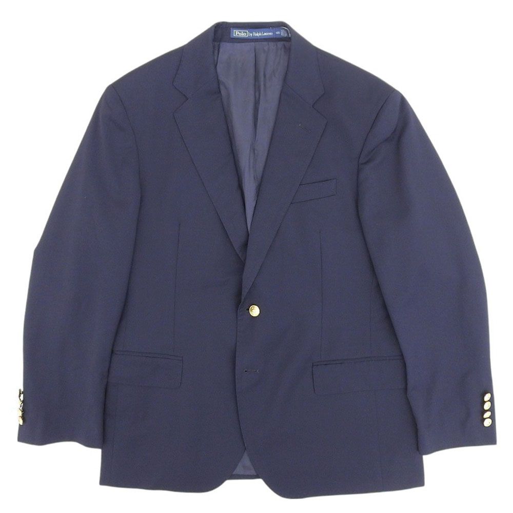 ポロ ラルフローレン POLO RALPH LAUREN 現行タグ ポルトガル製 金ボタン ブレザー フランネルウール ジャケット ネイビー 紺 紺ブレ 40 Lサイズ