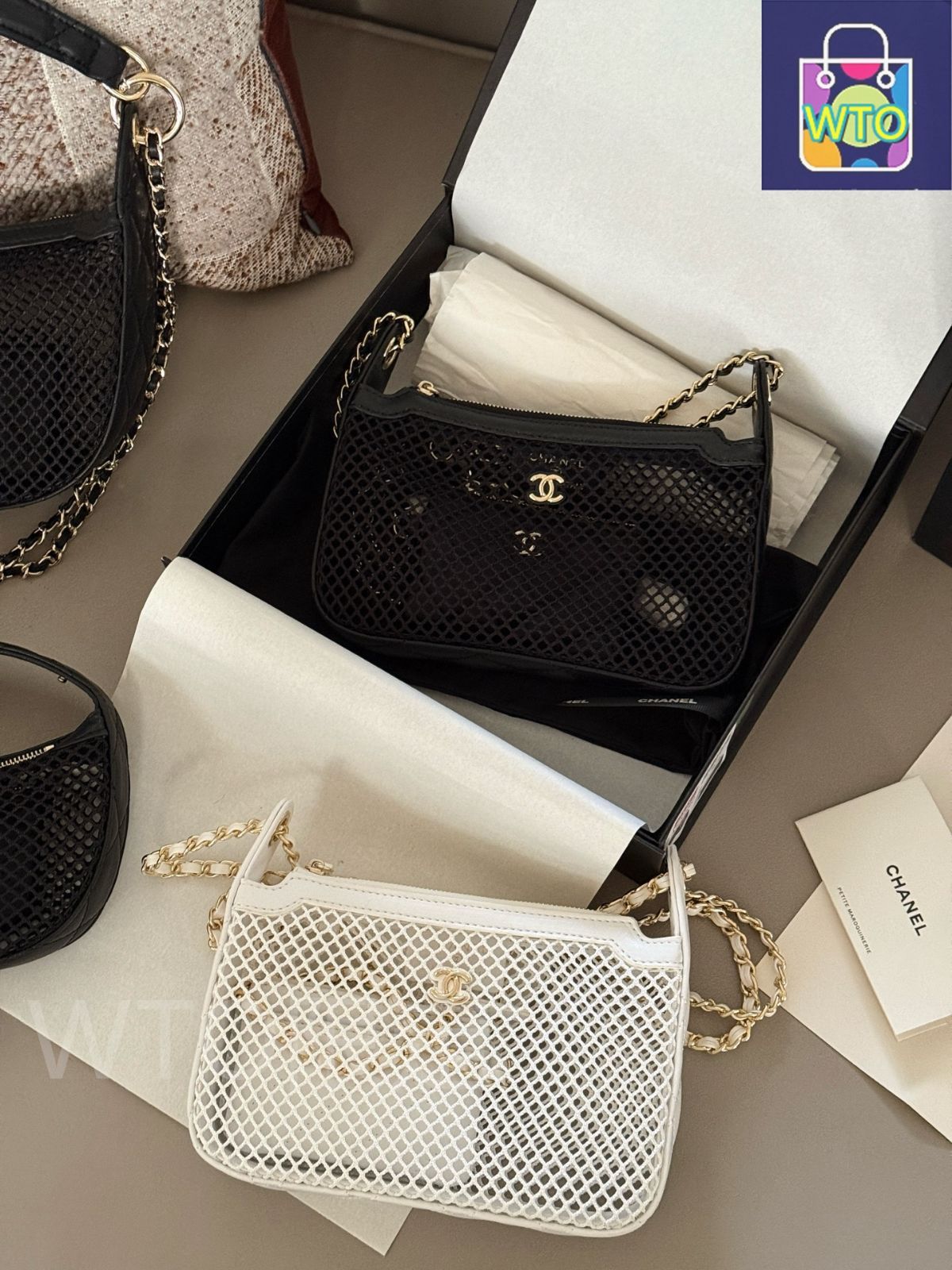 【☆遊び心ある透け感フィッシュネット★】CHANEL ポーチ 今日特価】Chanel シャネル 25S 漁網バッグ 小カードポーチ付き