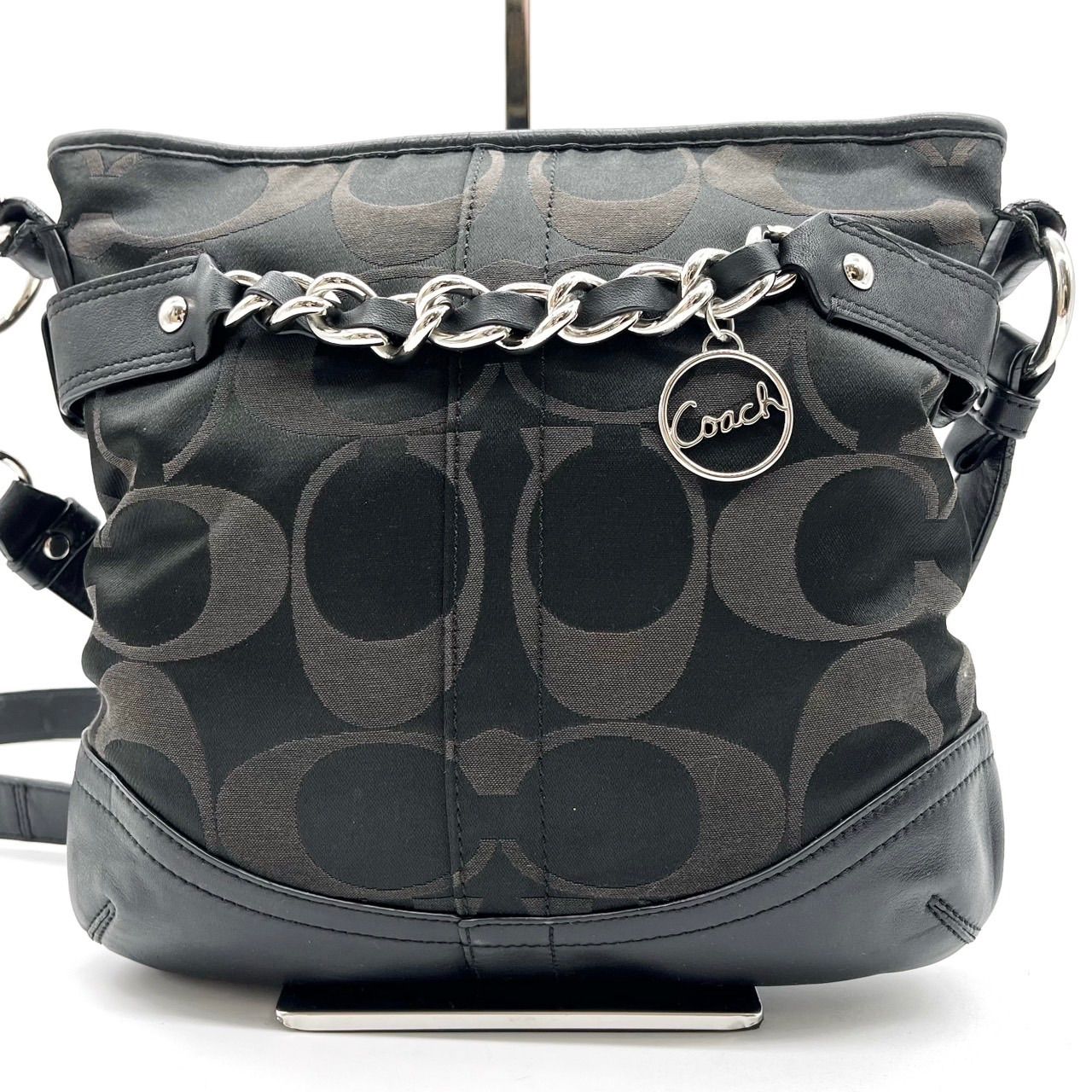 COACH ハンドバッグ シグネチャー 肩掛け キャンバス レザー BLACK COACH コーチ ショルダーバッグ シグネチャー キャンバス レザー