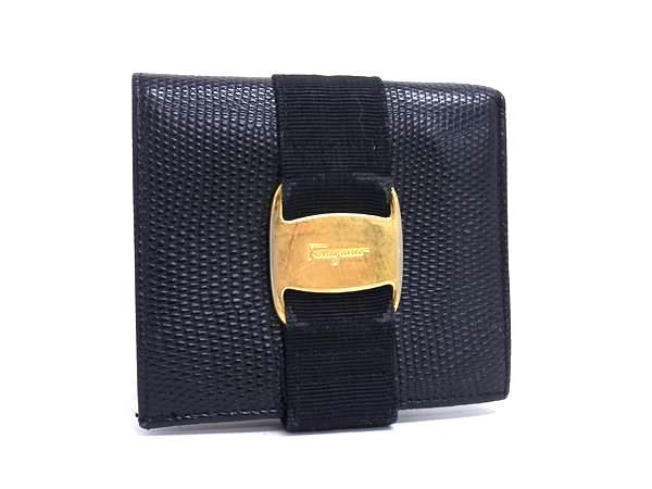 Salvatore Ferragamo フェラガモ ヴァラ リザード型押しレザー 二