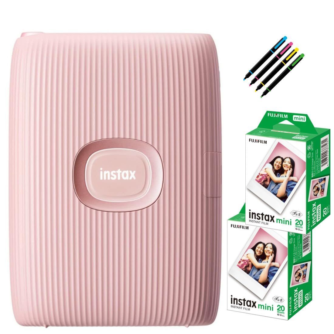 【特価セール】チェキ スマホプリンター フォトプリンター instax mini 富士フイルム Link2 ソフトピンク ＆ JP2×2 ＆ デコペン