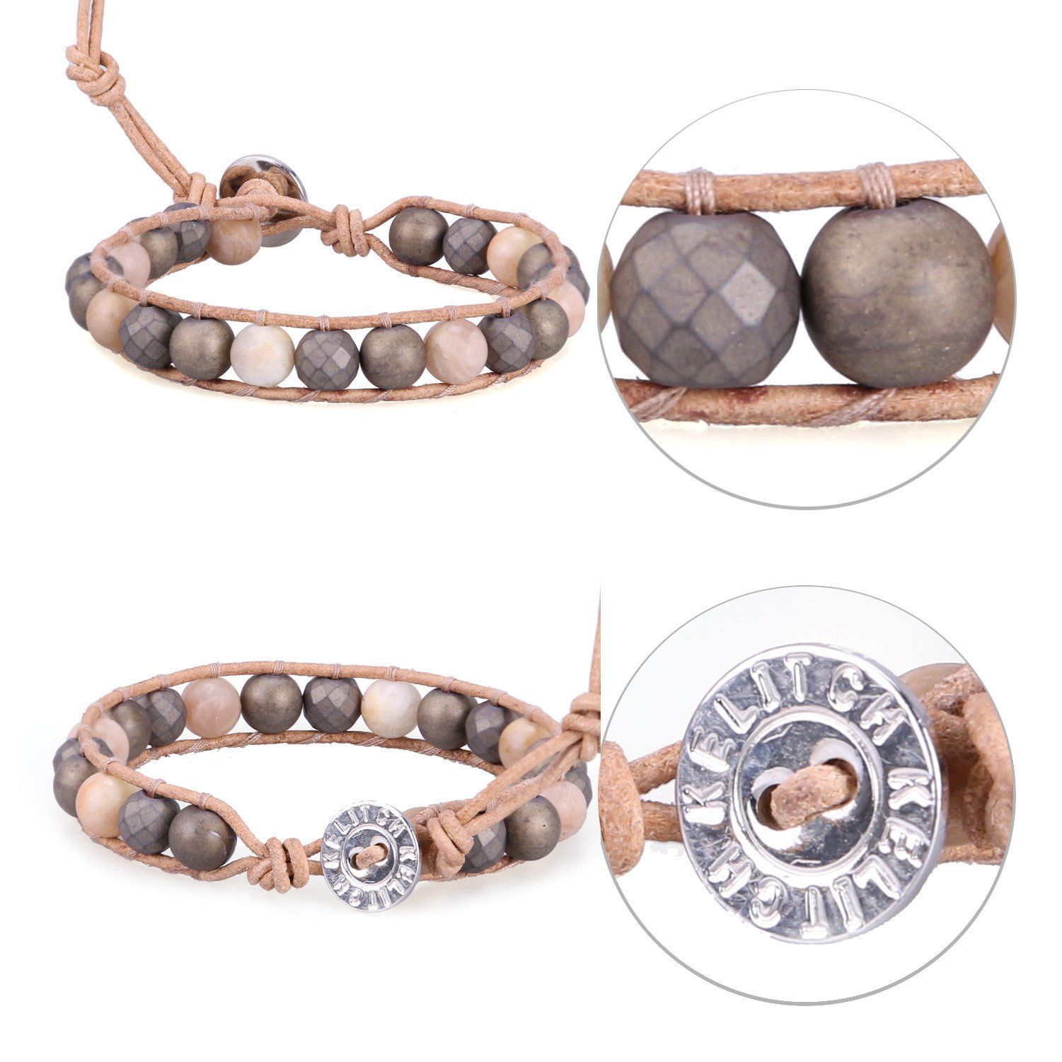 アンティーク ブレスレット パワーストーン ビーズ レザー ラップ バングル 単連 男女兼用 KELITCH