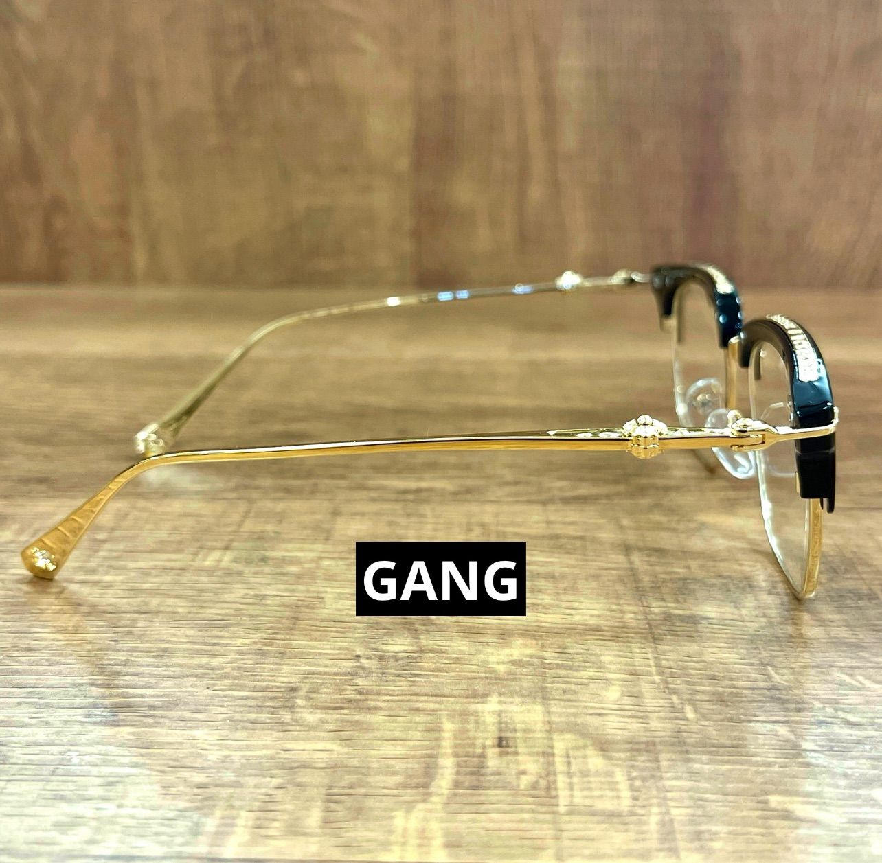 ゴールド サーモントメガネ ハーフリム 伊達メガネ クリアレンズ