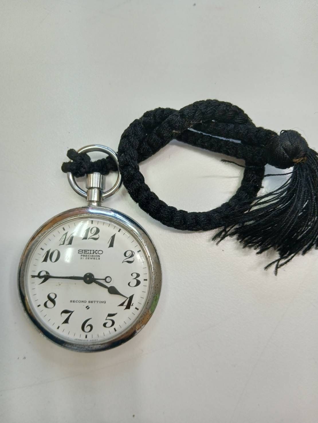 品 SEIKOセイコー PRECISIONプレジション 21 JEWELS 懐中時計 SECOND SETTING 手巻き シルバー 白文字盤 時計 現状品