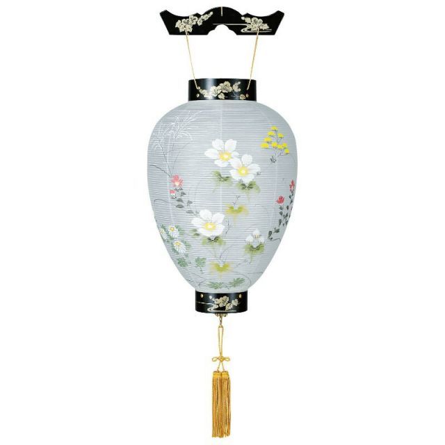 盆提灯 八女提灯 吊り提灯 壺型 蒔絵絹絵入 長さ78cm P18 8104-00234ac LED電池式 初盆 お盆