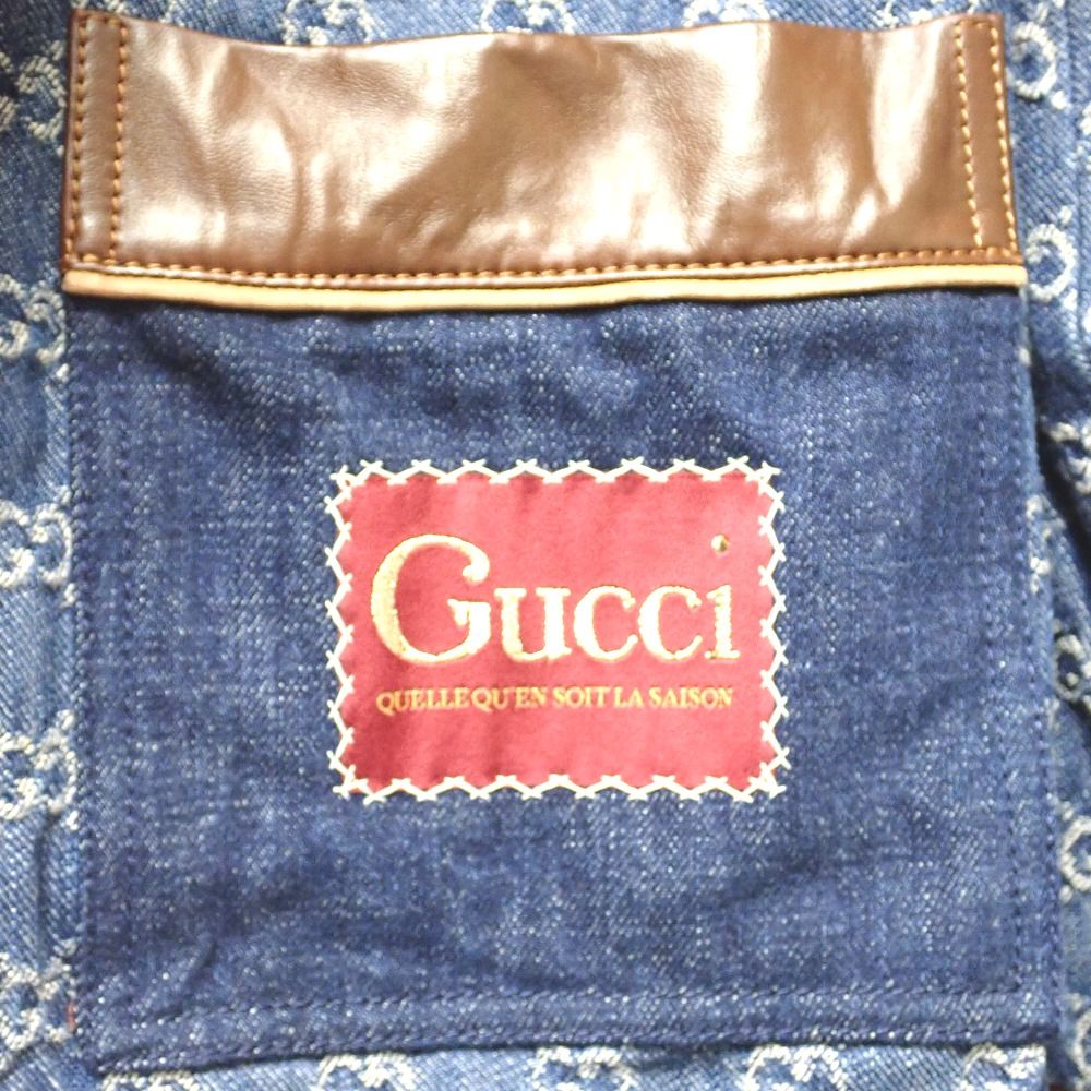 ￼美品GUCCIグッチデニムジャケット 名東】【GUCCI】グッチ デニムジャケット 刺繍 46サイズ ブルー