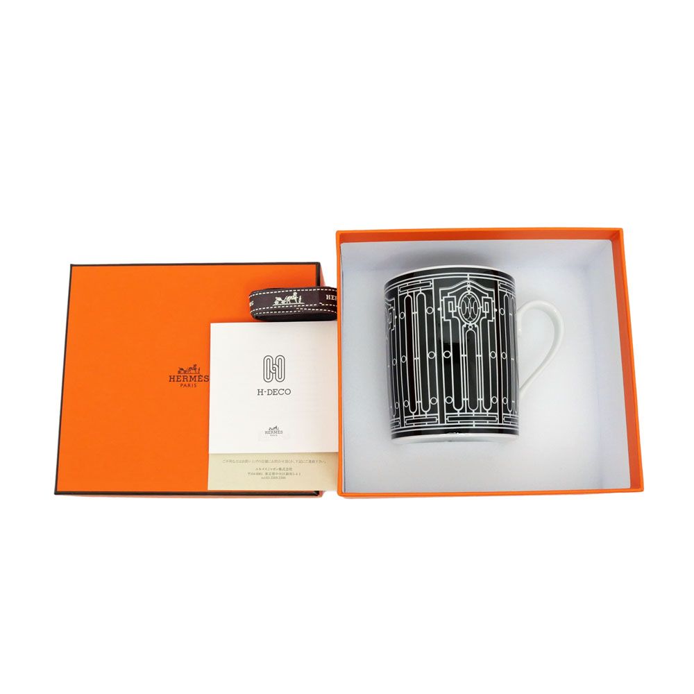 名東】エルメス マグカップ H DECO ブラック 黒 ホワイト 白 陶器 食器