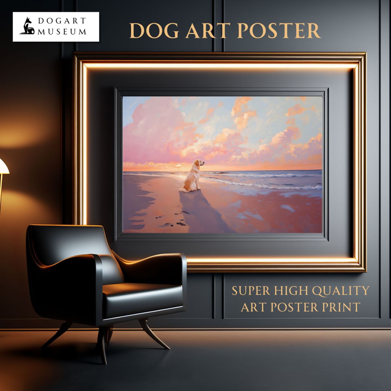 サマーバケーション - ゴールデンレトリバー犬 No.4 日の出 夕日 朝日 ビーチ サンセット 夏 海 うちの子記念日 ペットロス アートポスター 犬の絵 犬のイラスト
