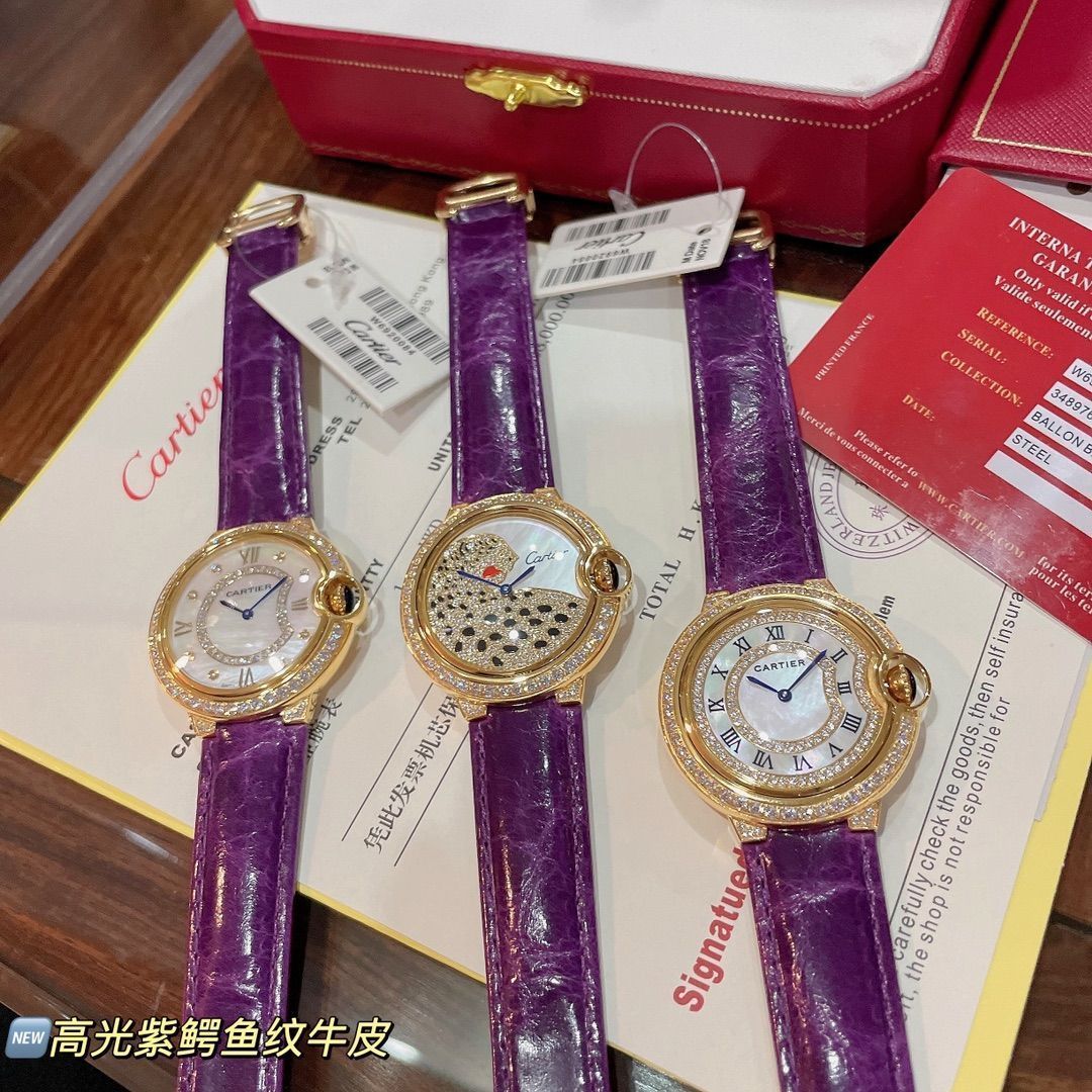 レディース腕時計 36mm｜パープルクロコダイルレザー×ダイヤモンド文字盤｜