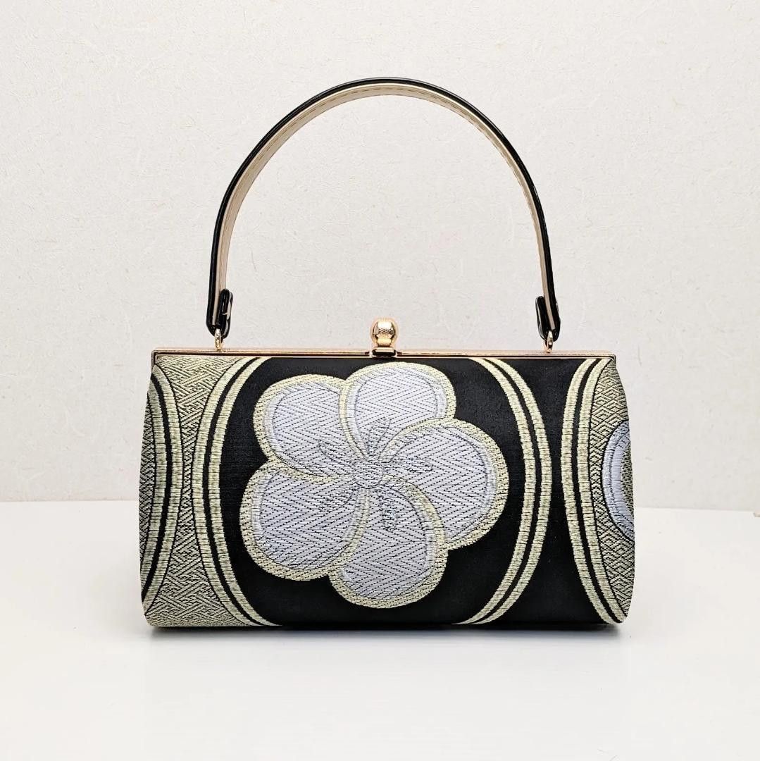 和装 草履バッグセット 帯地 梅 黒×金 3枚芯 フリーサイズ k15-3 和装 草履バッグセット 帯地 梅 黒×金 3枚芯 フリーサイズ k15-3