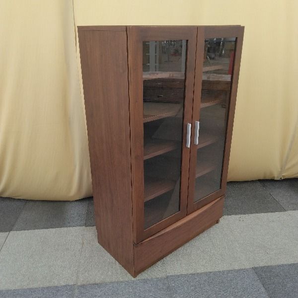 【中古】 本棚 両開き ガラス扉 ブラウン 国産 北欧 アルダー天然木 定価6.5万