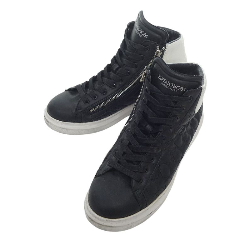 バッファローボブズ/BUFFALO BOBS DAD STAR-HI MULTI スター キルティング スニーカー ブラック×ホワイト  サイズ メンズ43/28cm